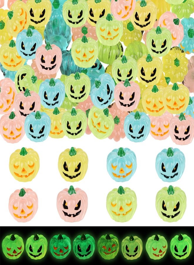 STEFORD 56 Pcs Luminous Resin Pumpkins, Halloween Miniature Figurines Glow in The Dark Mini Tiny Plastic Fake Pumpkin Bulk for Decorating Outside Outdoor DIY Crafts Home Fairy Garden Dollhouse Decor - Image 1
